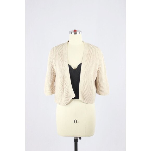 Akris Punto Sweaters - AKRIS PUNTO Beige Cotton Pointelle Knit Open Cardigan Shrug Sweater, Size 10